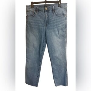 J Crew Mercantile Jeans Womens Regular Fit High Rise Medium Wash Raw Hem Size 31